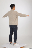  Yoshinaga Kuri blue jeans brown sweater casual dressed standing t poses t-pose white sneakers white t shirt whole body 0006.jpg
